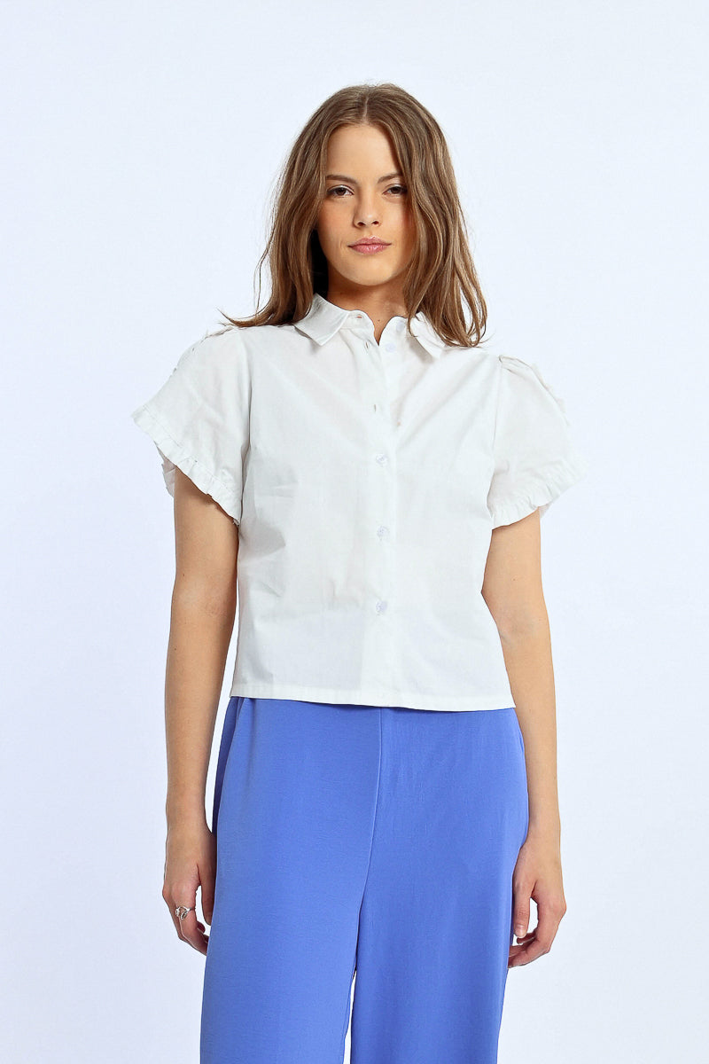 Ruffle Detail S/S Shirt - White