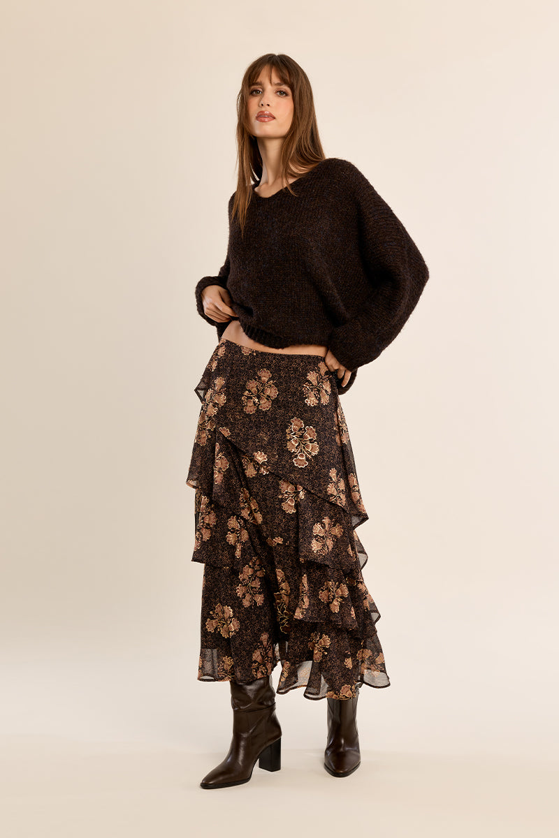 Oversized V-Neck Sweater - Chocolate