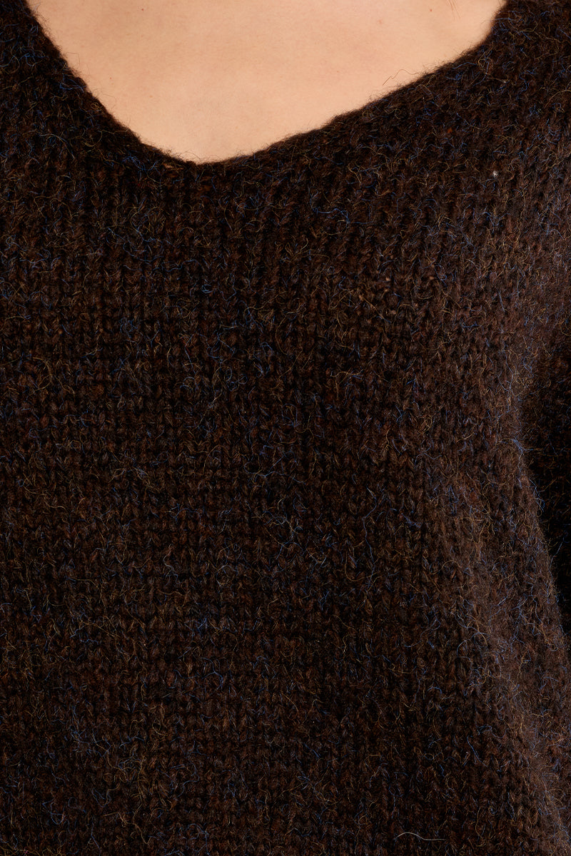 Oversized V-Neck Sweater - Chocolate