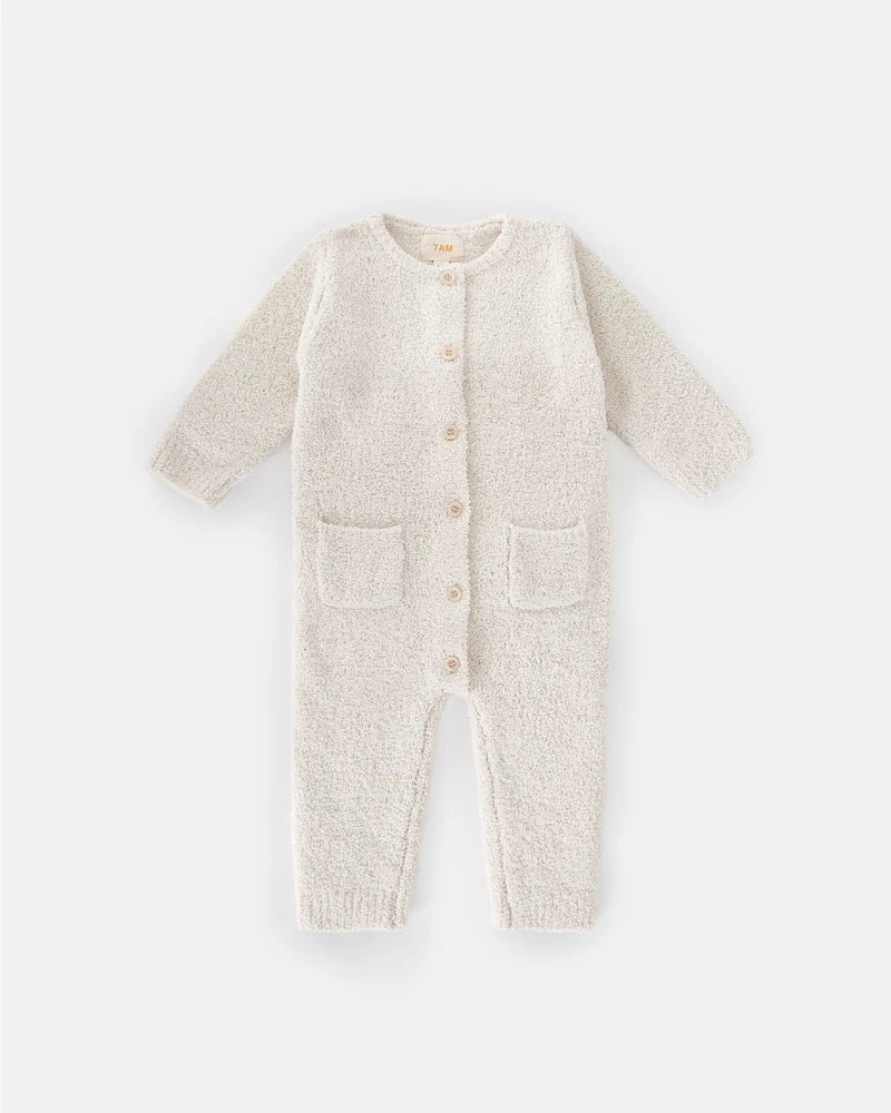 Long Sleeve Fuzzy Jumpsuit - Ecru