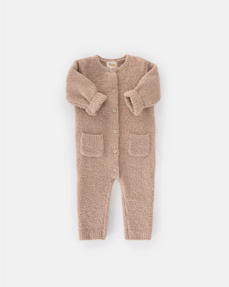 Long Sleeve Fuzzy Jumpsuit - Pecan