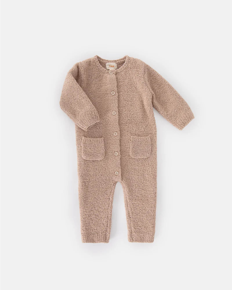 Long Sleeve Fuzzy Jumpsuit - Pecan
