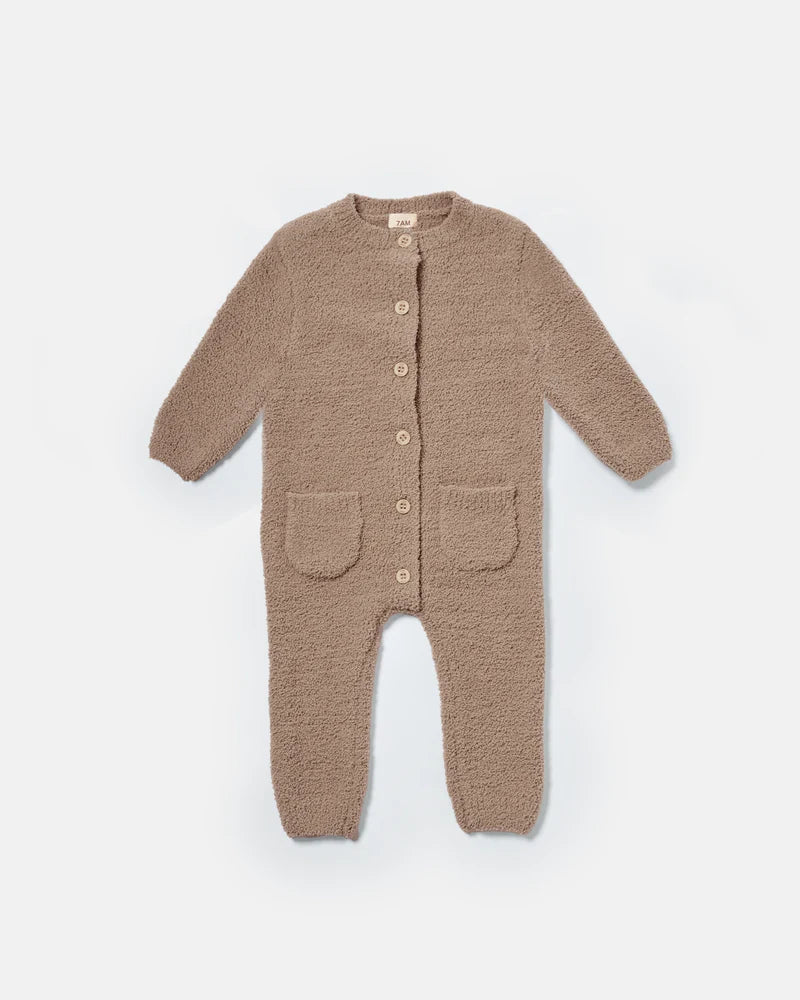 Long Sleeve Fuzzy Jumpsuit - Taupe