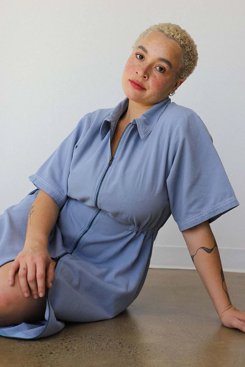 Long Utility Dress - Pebble Blue