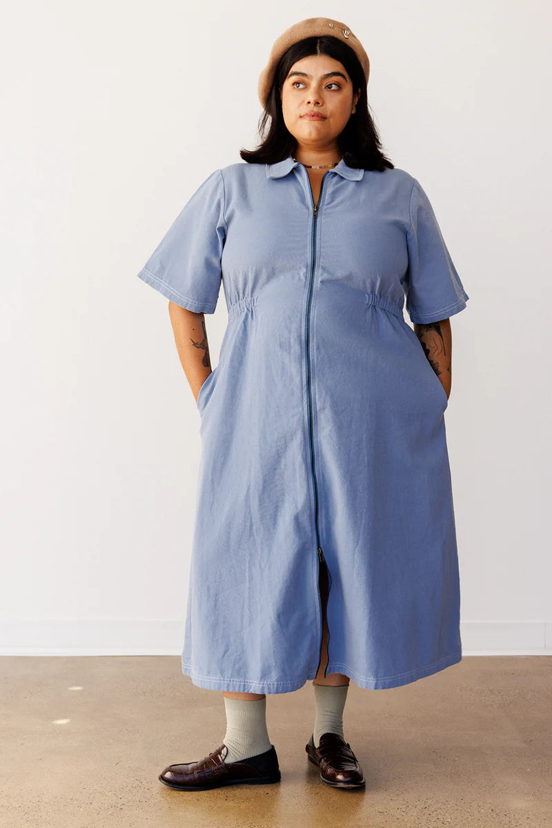 Long Utility Dress - Pebble Blue