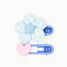 Load image into Gallery viewer, Fabric Flower Hair Clip Set Blue
