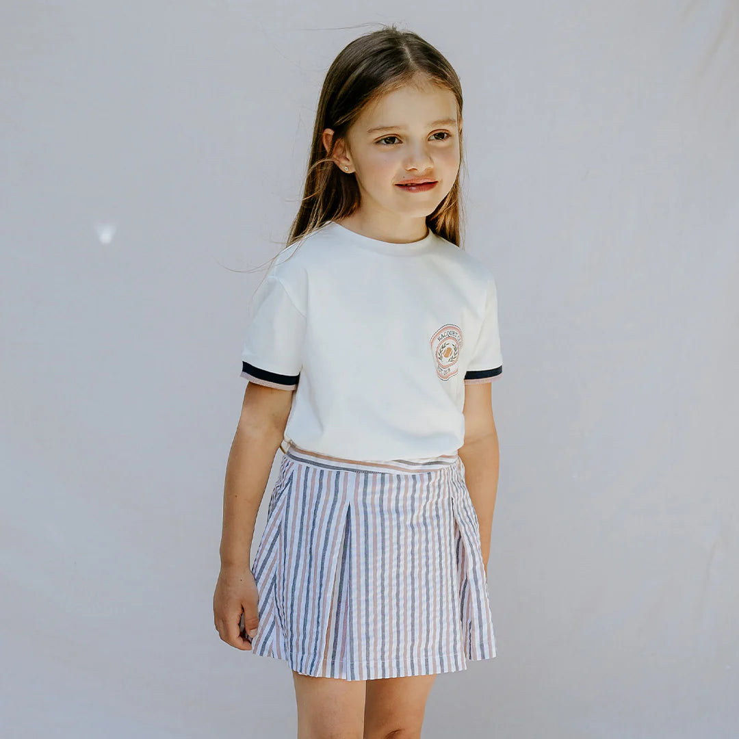 Rosewood & Navy Striped Seersucker Skort