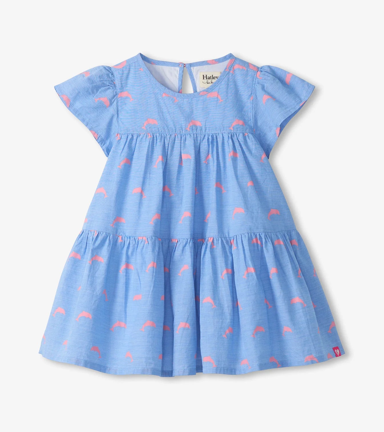 Little Pink Dolphins Oxford Woven Cake Puff Dress
