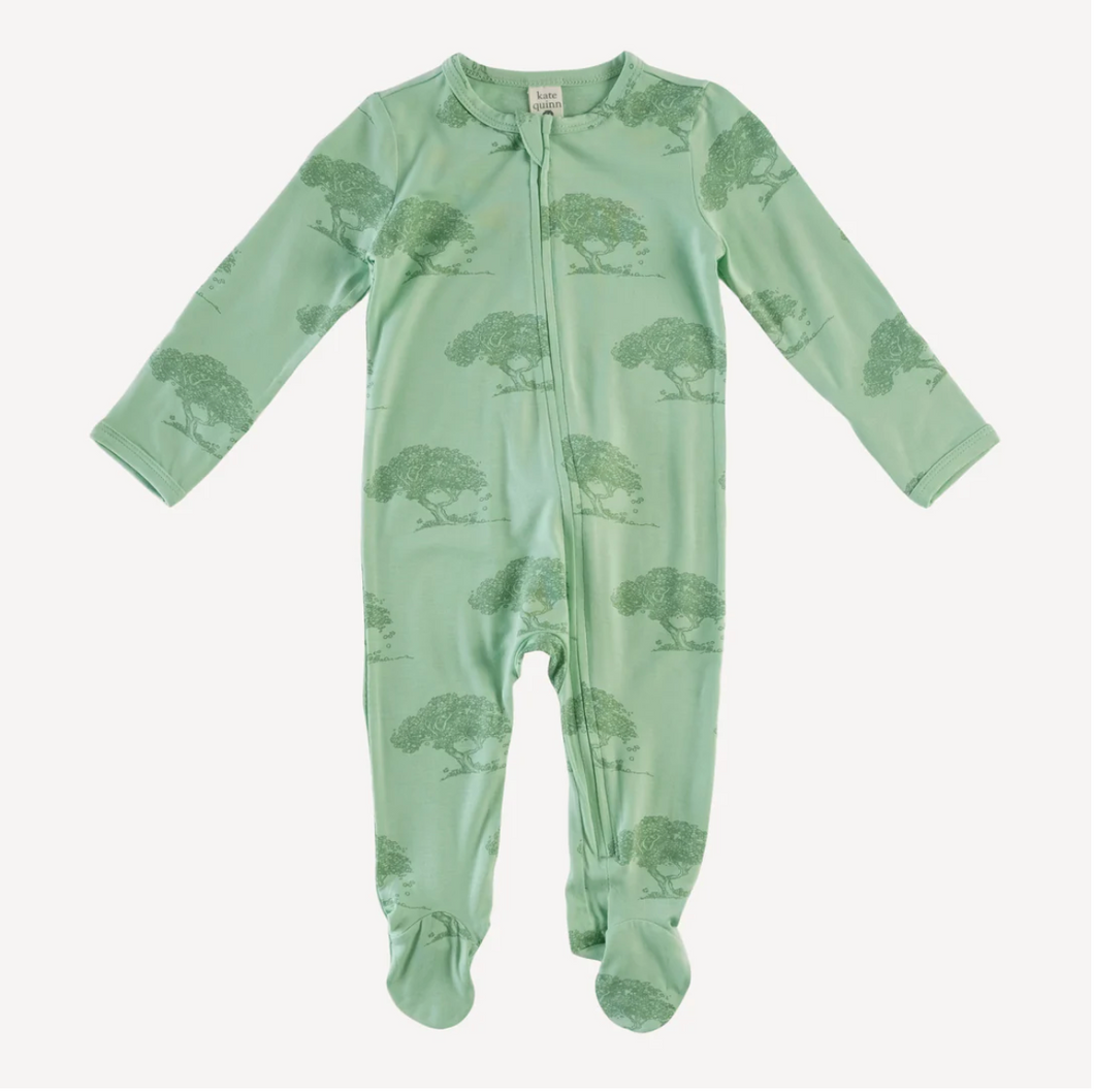 Long Sleeve Zipper Footie - Apple Tree