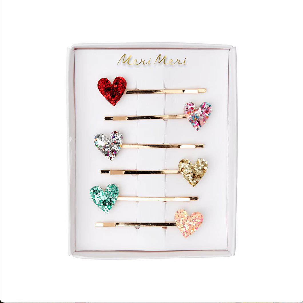 Glitter Heart Hair Slides (x6)