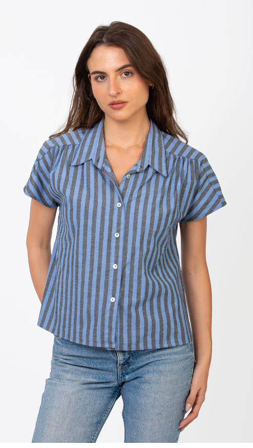 Carol Blouse - Blue/Grey Stripe