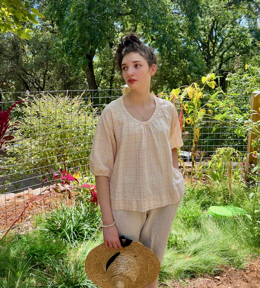Gigi Blouse - Peach Windowpane