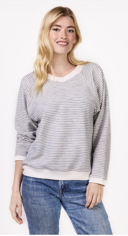 V-Neck Stripe Sweatshirt