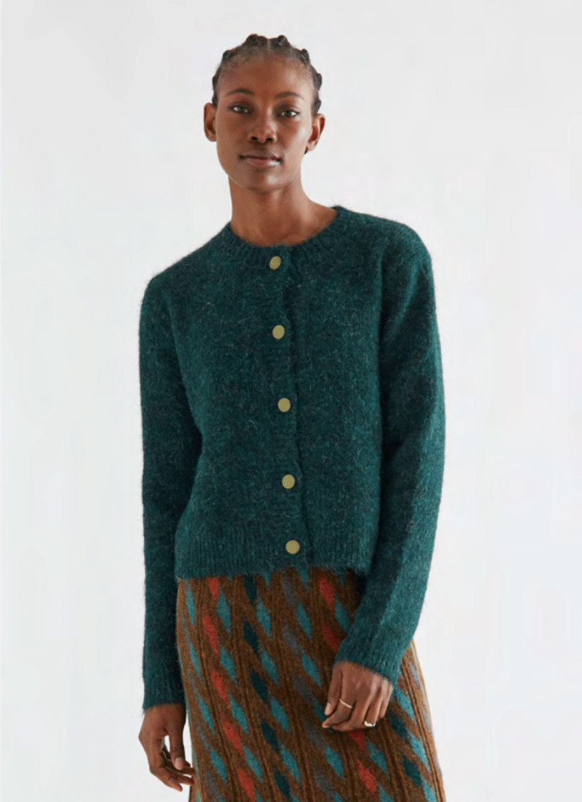 Covered Button Cardigan - Green