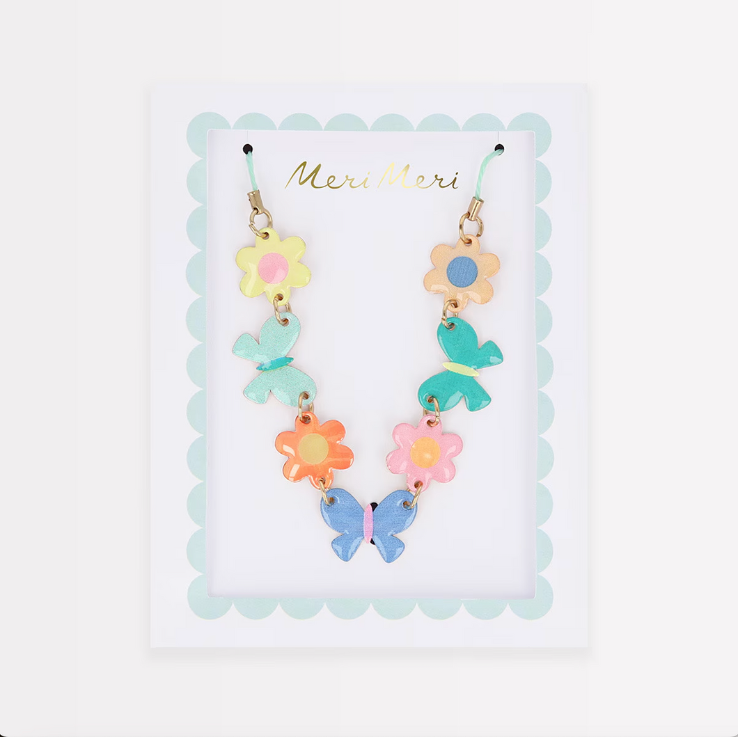 Butterflies & Flowers Enamel Charm Necklace