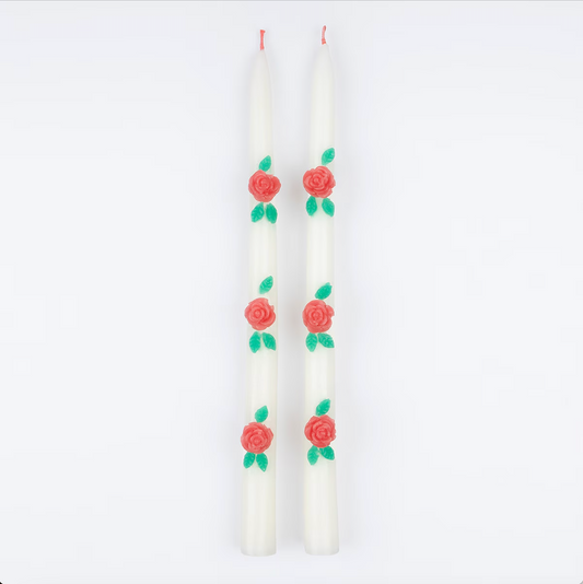 taper candles with roses