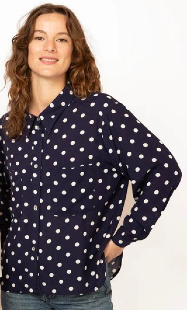 BF Blouse - Navy Polkadot