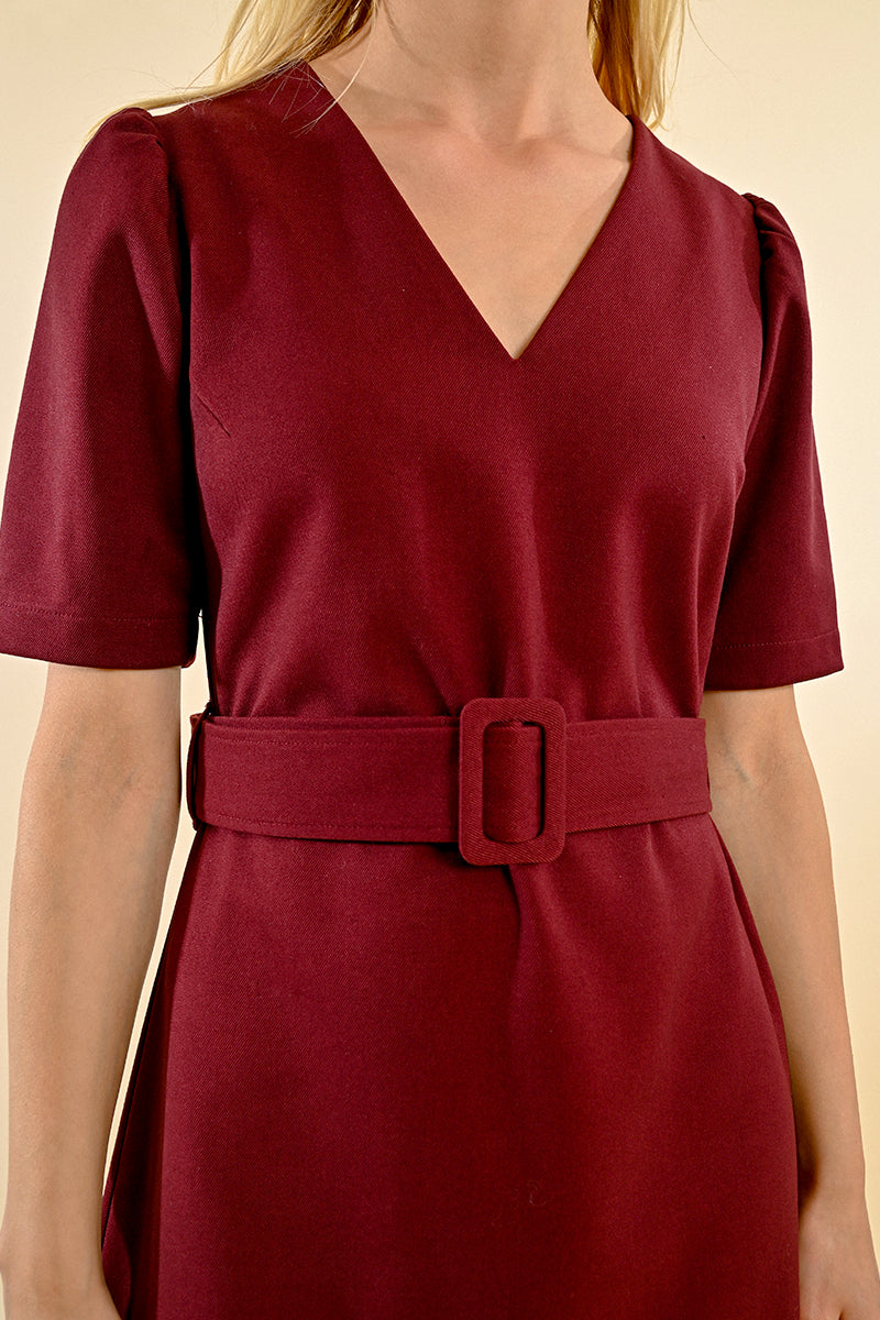 V-Neck Belted Dress