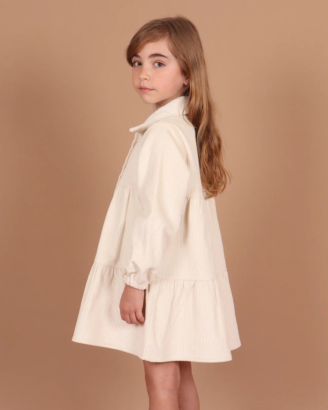 Corduroy Tiered Dress - Cream