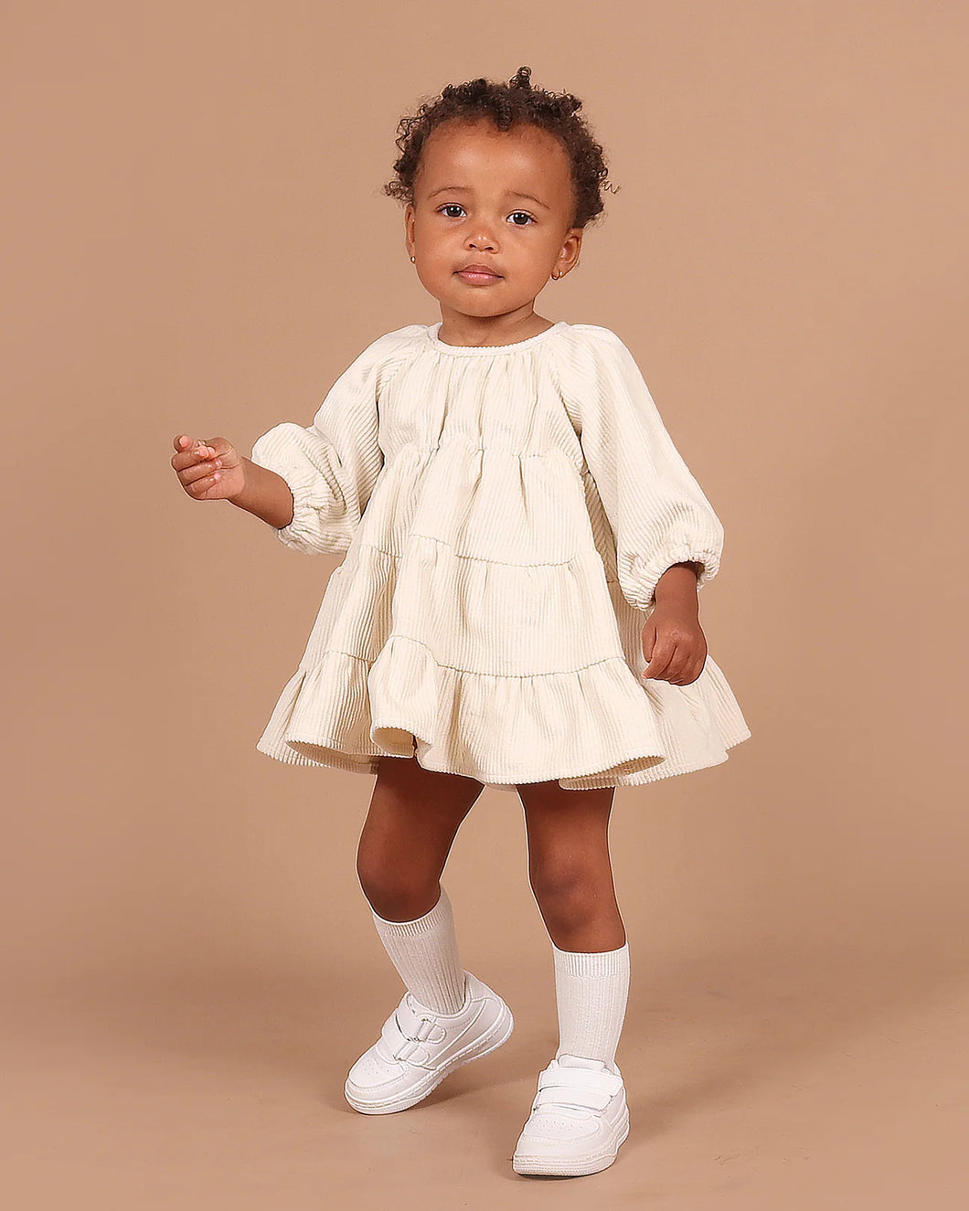 Corduroy Tiered Dress - Ivory