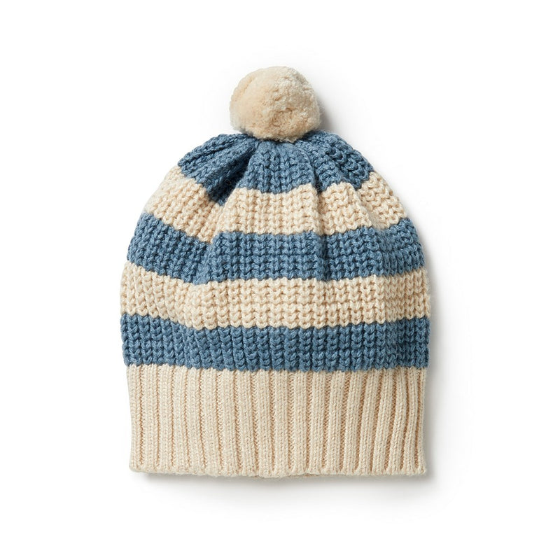 Knitted Stripe Hat - Bluestone