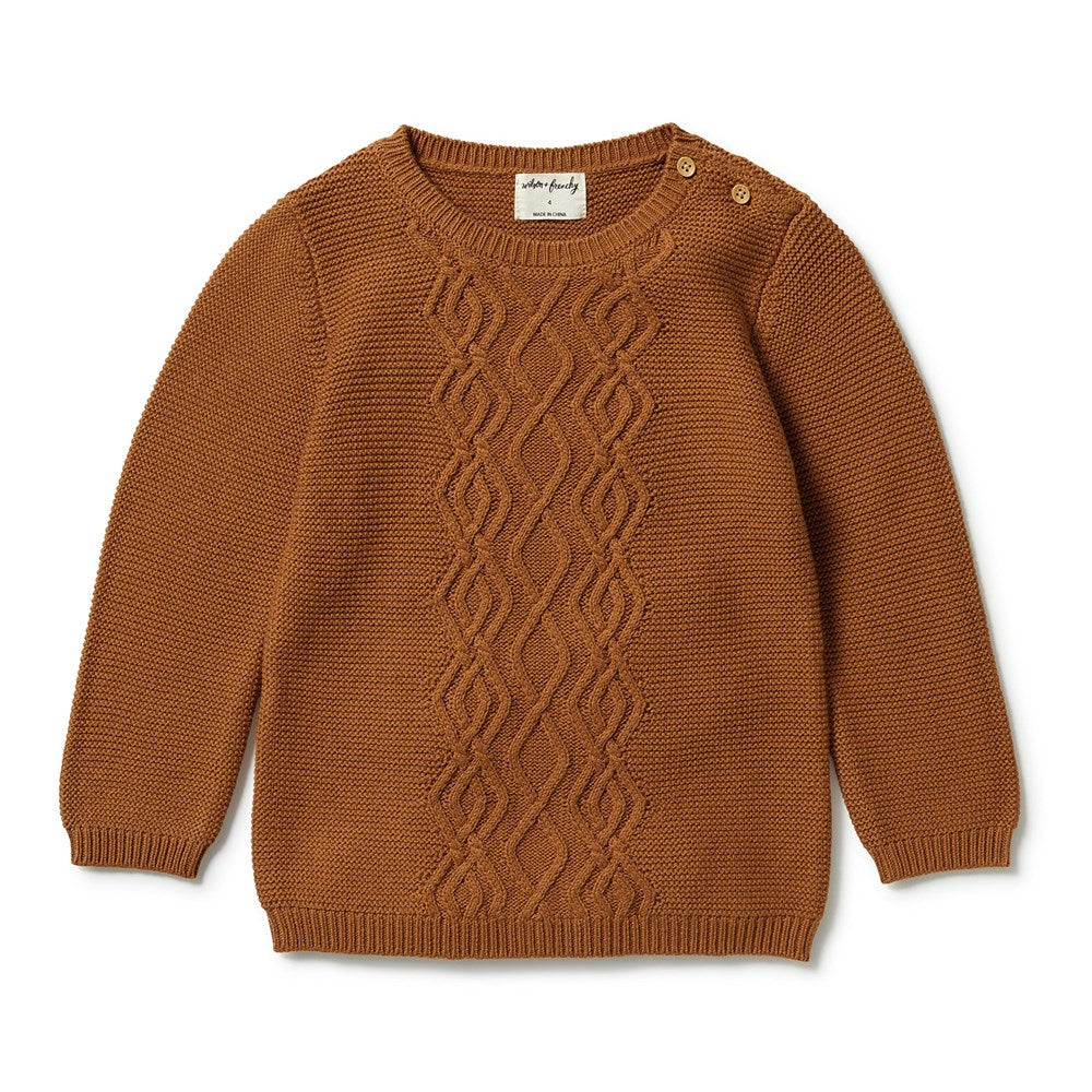 Knitted Cable Kids Sweater - Spice