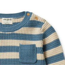 Load image into Gallery viewer, Knitted Stripe Pocket Kids Sweater - Bluestone
