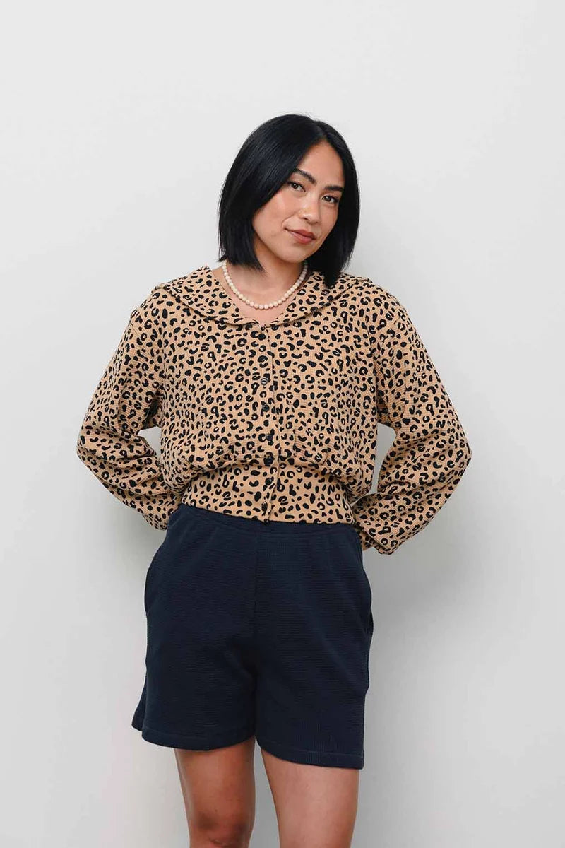 Waffle Sailor Cardigan - Leopard