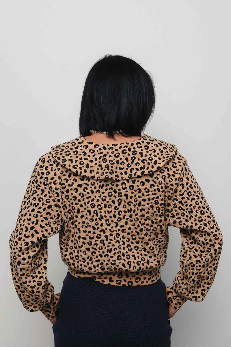 Waffle Sailor Cardigan - Leopard