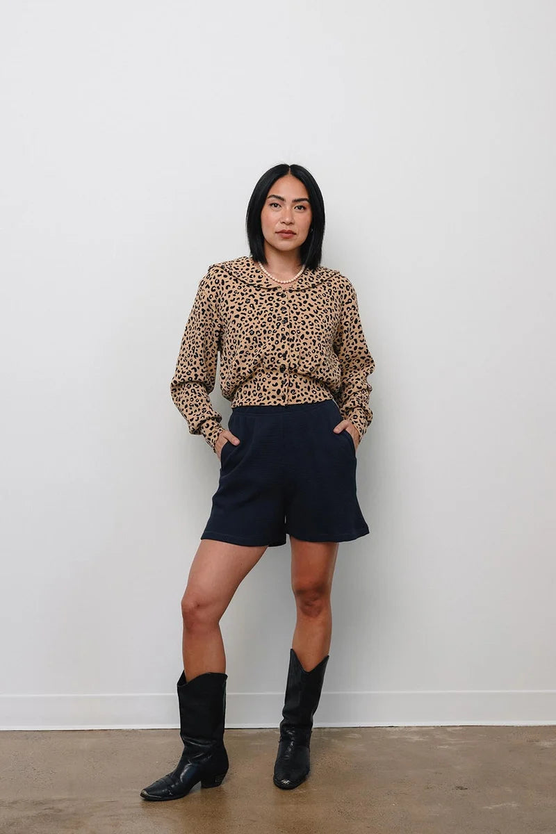 Waffle Sailor Cardigan - Leopard