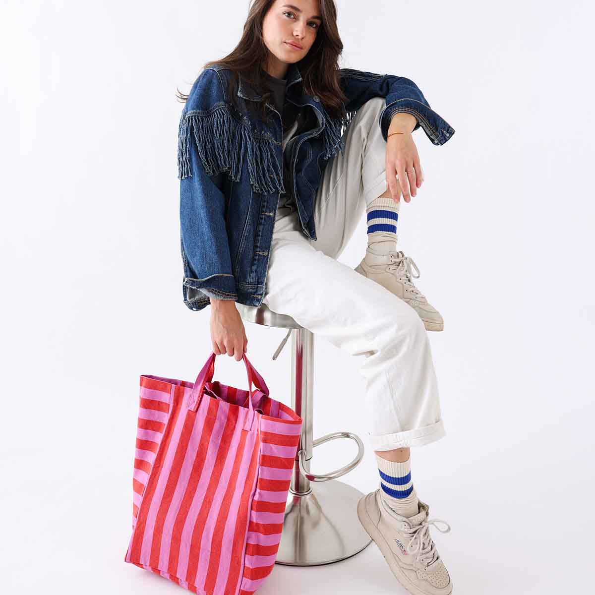 Elisabeth Tote Bag Stripes - Orchid/Tomato
