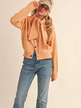 Load image into Gallery viewer, Striped Tie Neck Sweater Cardigan
