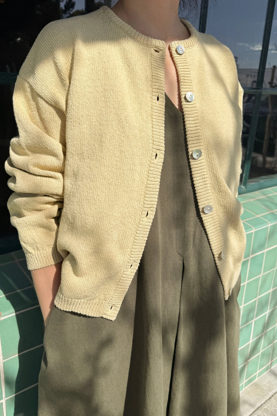 Cotton Leila Cardigan  - Custard