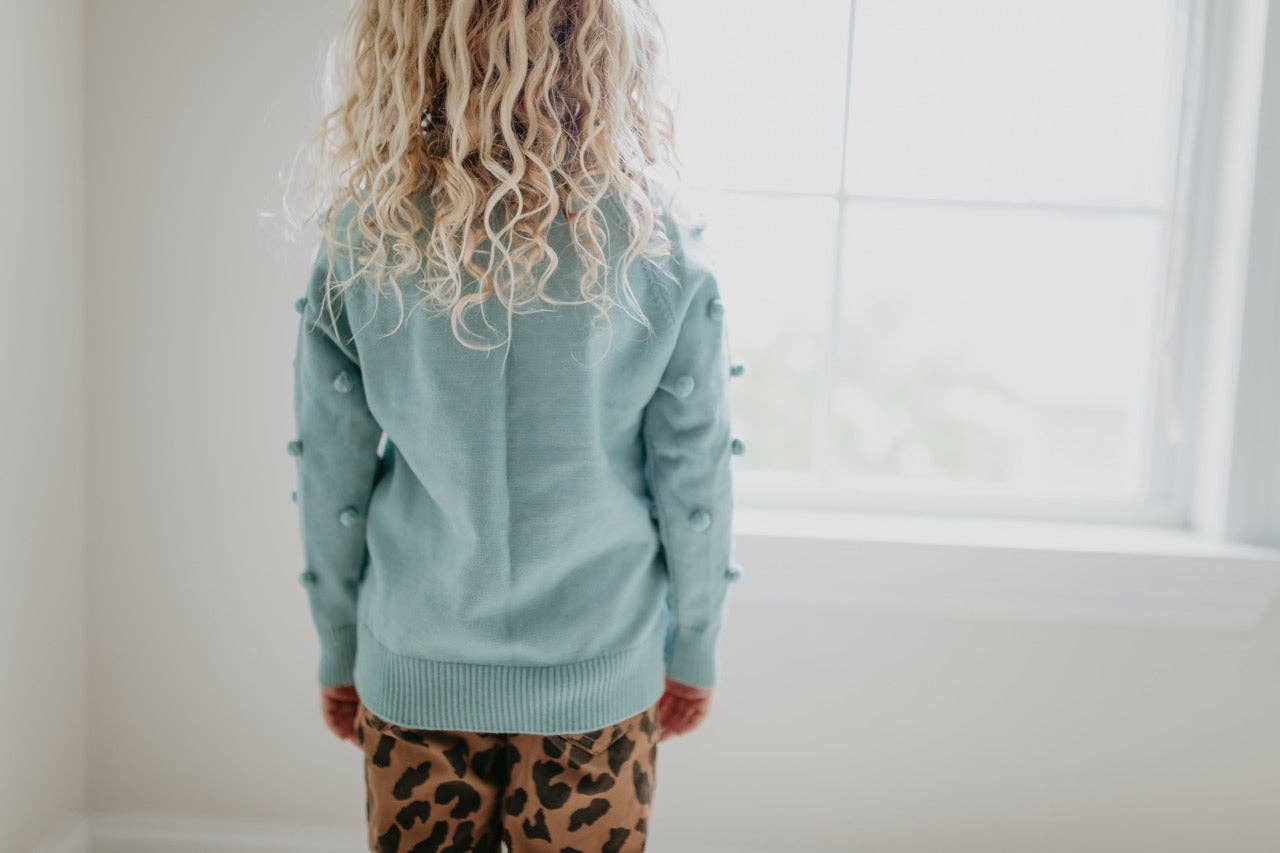 Kids Pom Pom Scalloped Neck Sweater