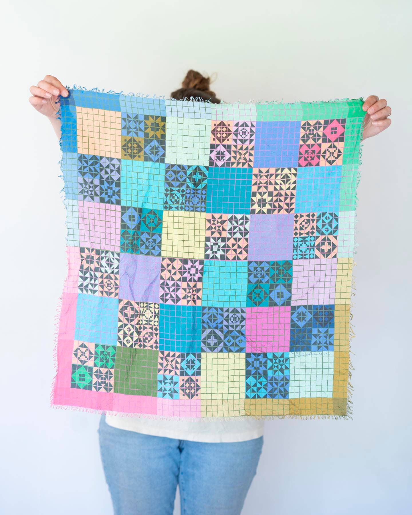 Spring in the Mountains Patchwork - Pure Silk Bandana Scarf