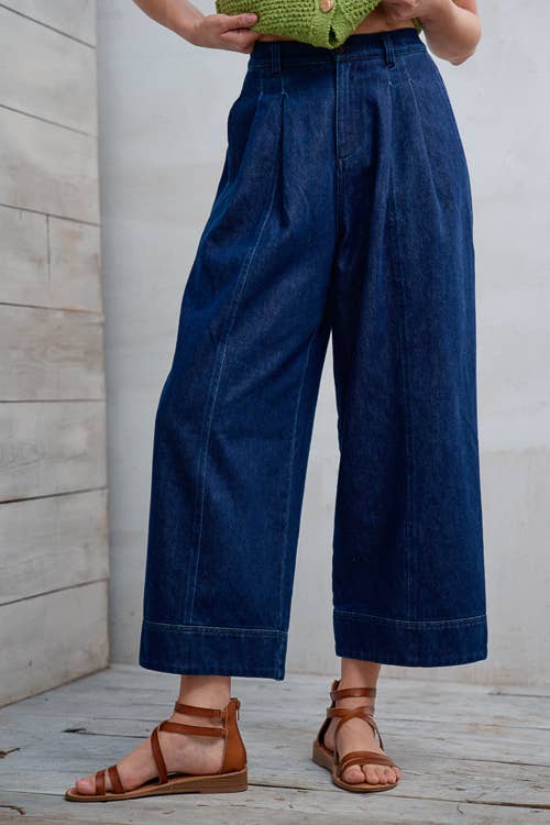 Wide Leg Cropped Denim Pants
