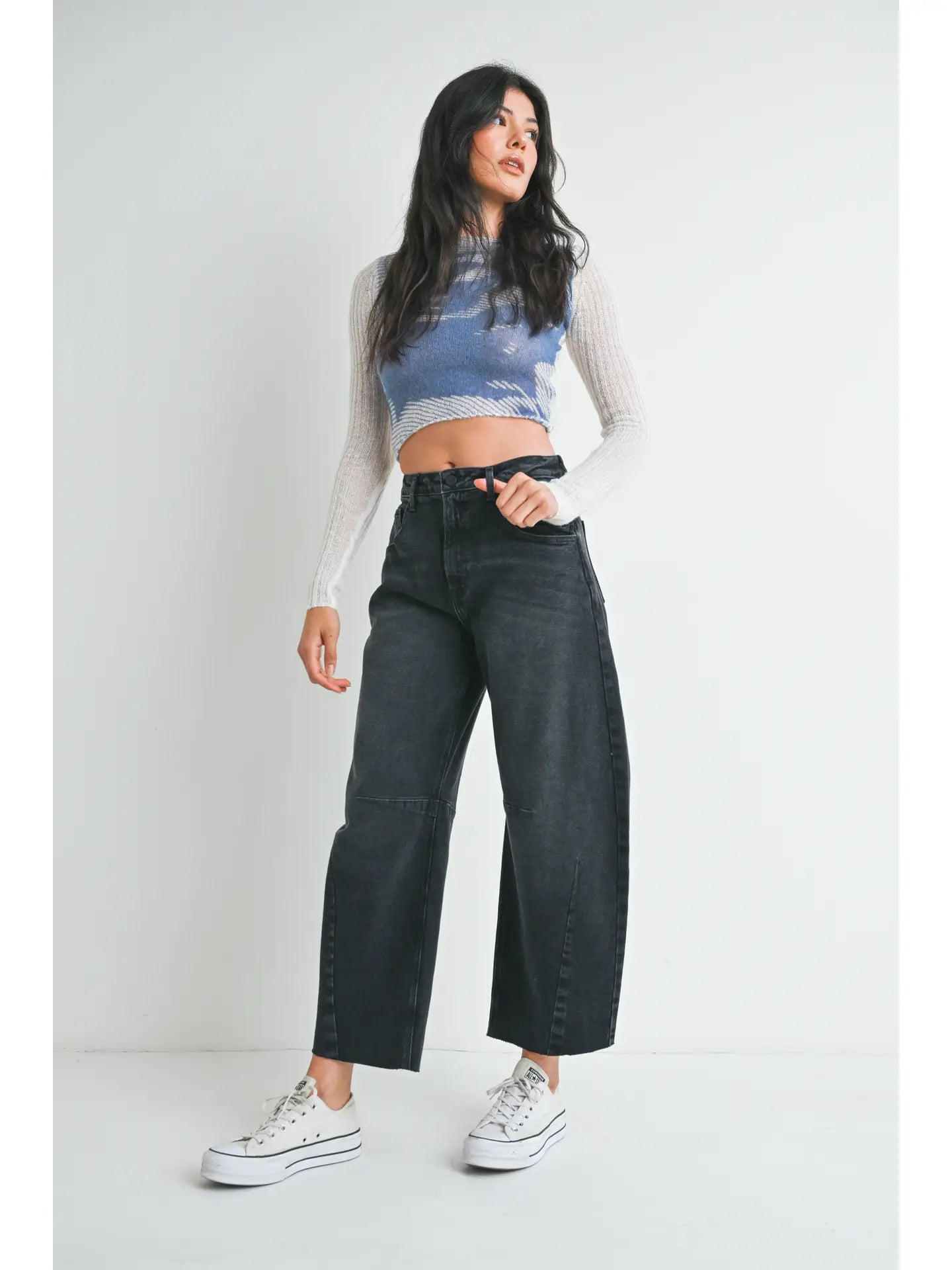 Barrel Jean w/ Seams - Washed Black