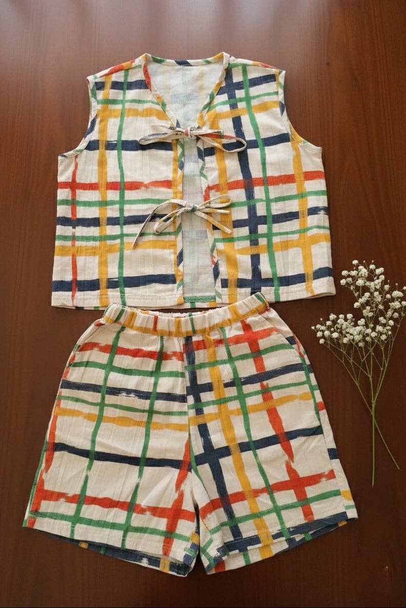 Bow-Tied 100% Cotton Two-Piece Set