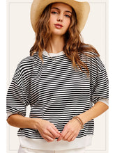Load image into Gallery viewer, Loose Fit Striped Short Sleeve Crew - Black
