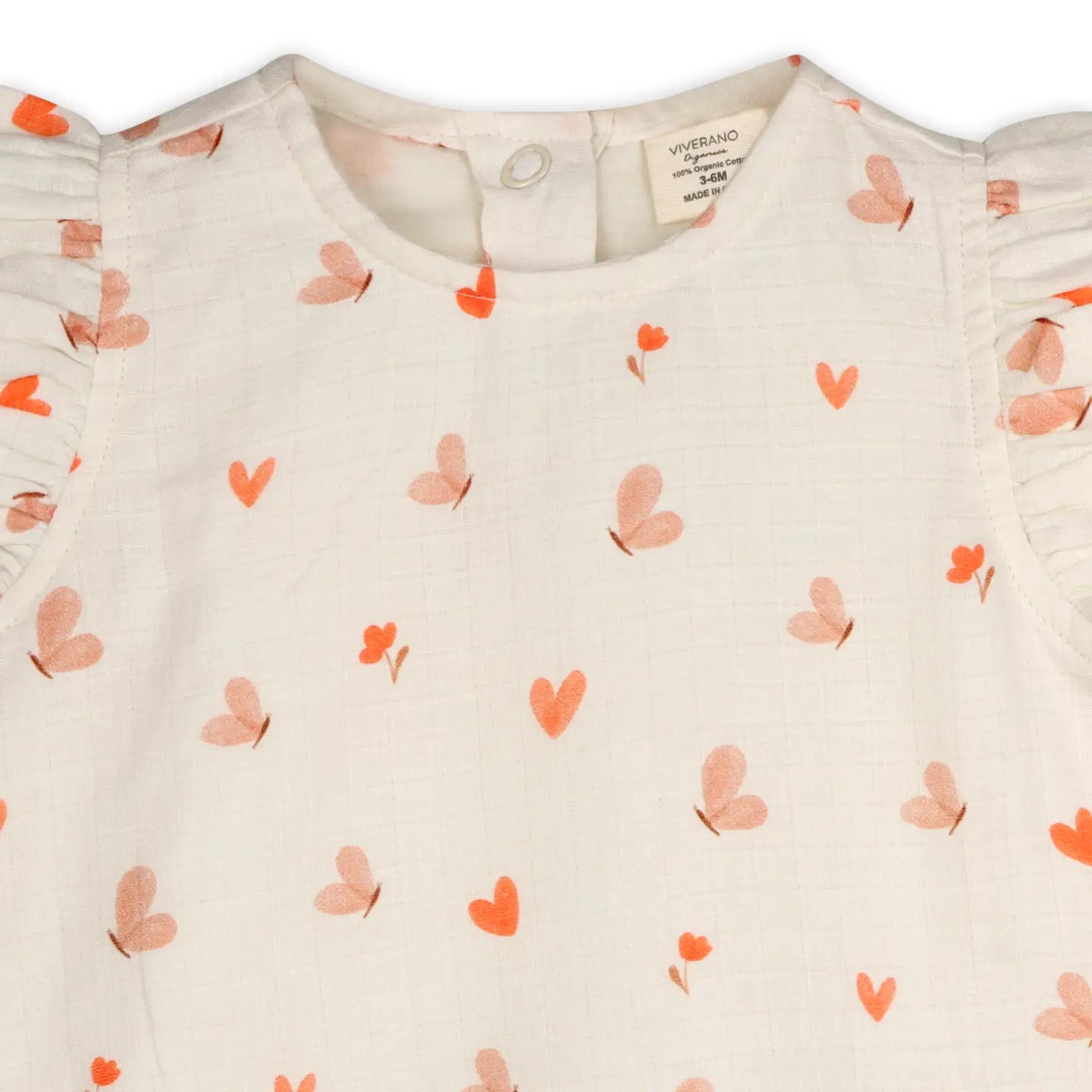 Butterfly Love Side Ruffle Baby Romper (Organic Muslin)