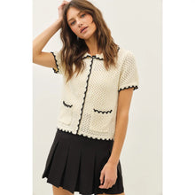 Load image into Gallery viewer, Contrast Scallop Cardigan - Black/Cream
