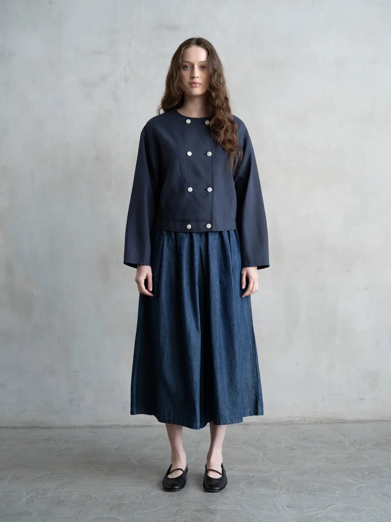 Chambray Fr Pleated Wide-Leg Pants