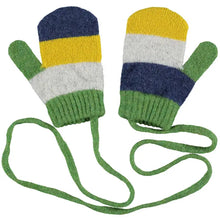 Load image into Gallery viewer, Kids&#39; Patterned Lambswool Mittens - Navy/Electric Yellow
