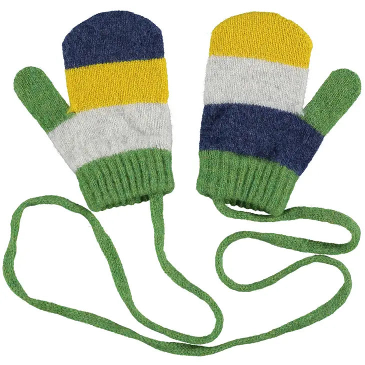 Kids' Patterned Lambswool Mittens - Navy/Electric Yellow