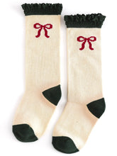 Load image into Gallery viewer, Vanilla Bow Lace Top Knee High Socks
