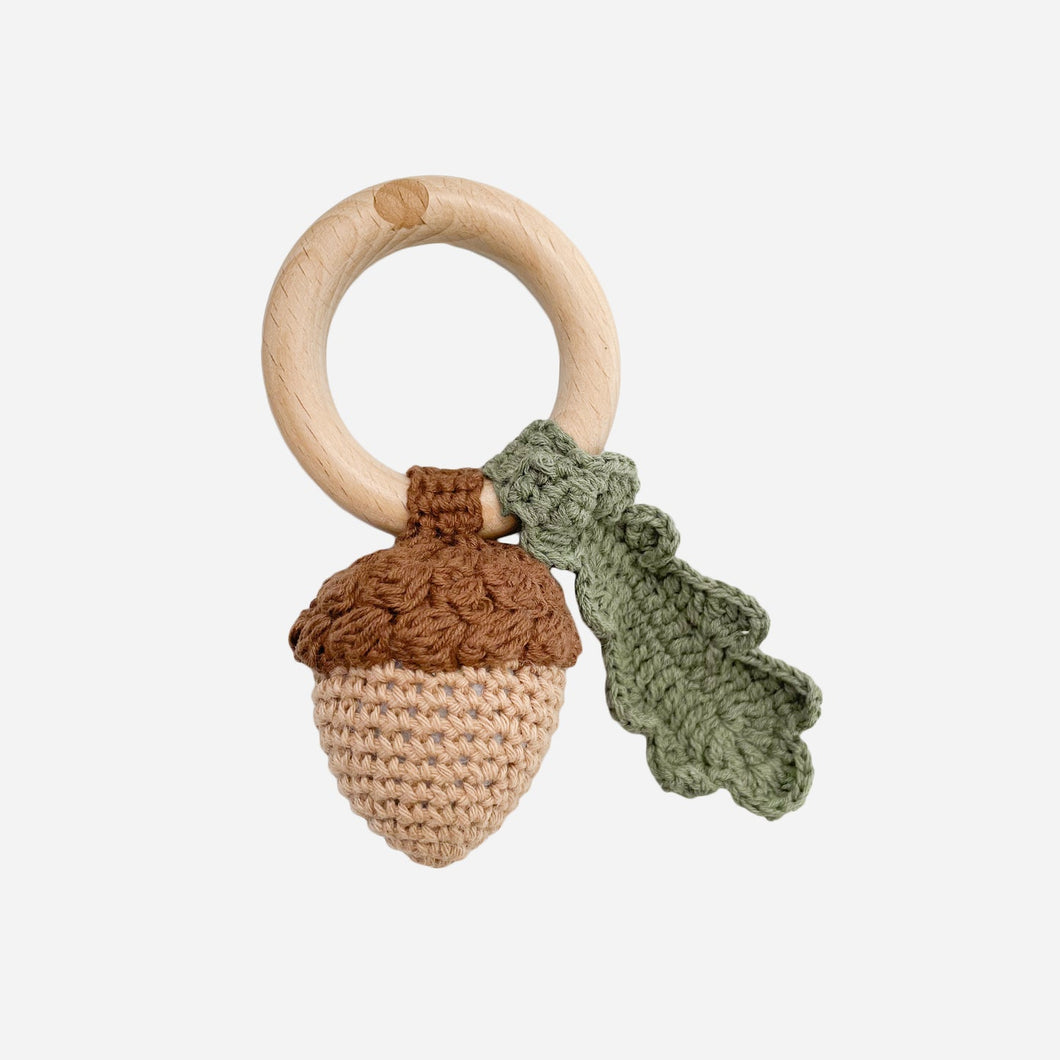 Cotton Crochet Rattle Teether - Acorn