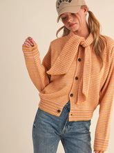 Load image into Gallery viewer, Striped Tie Neck Sweater Cardigan

