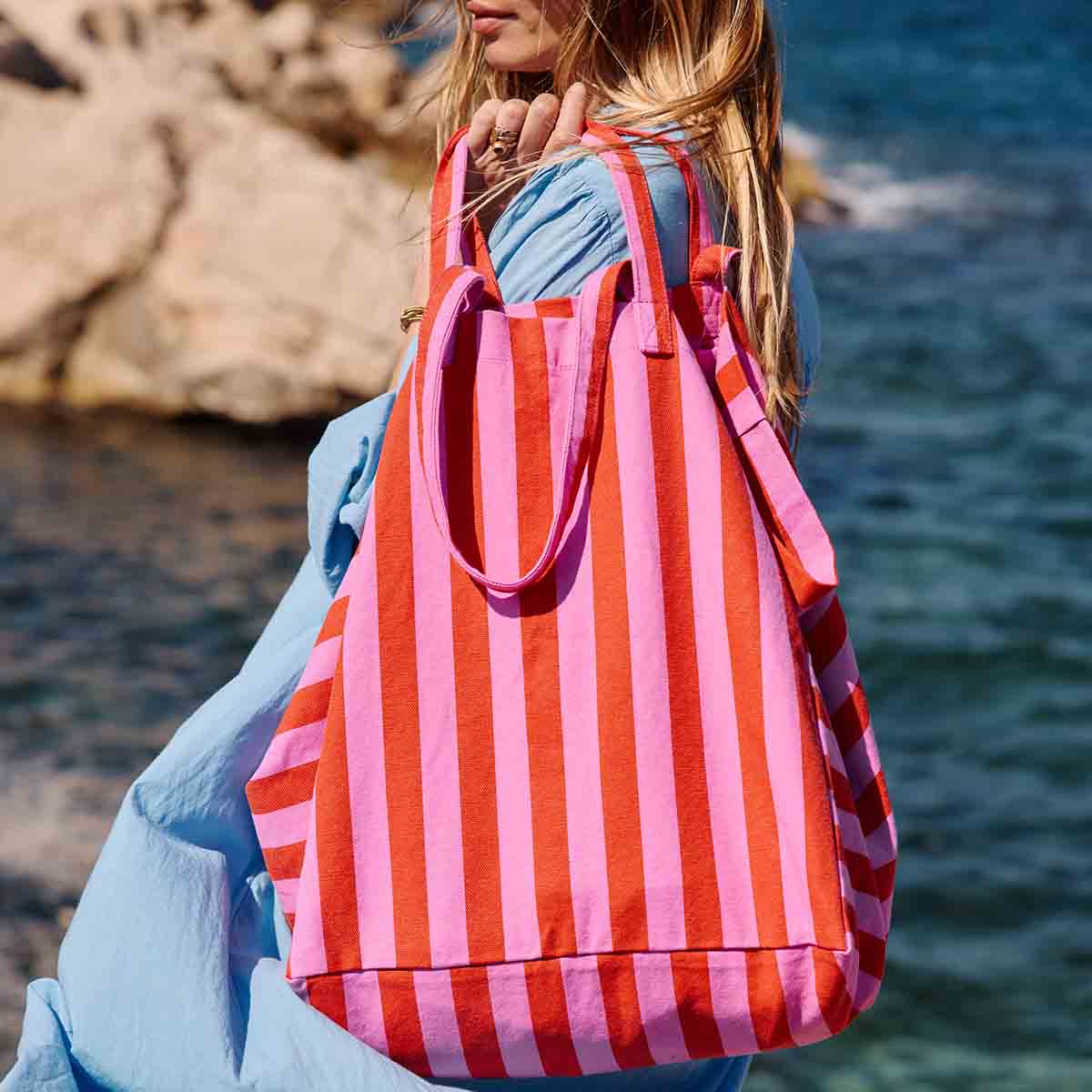 ELISA TOTE BAG STRIPES ORCHID/ TOMATO