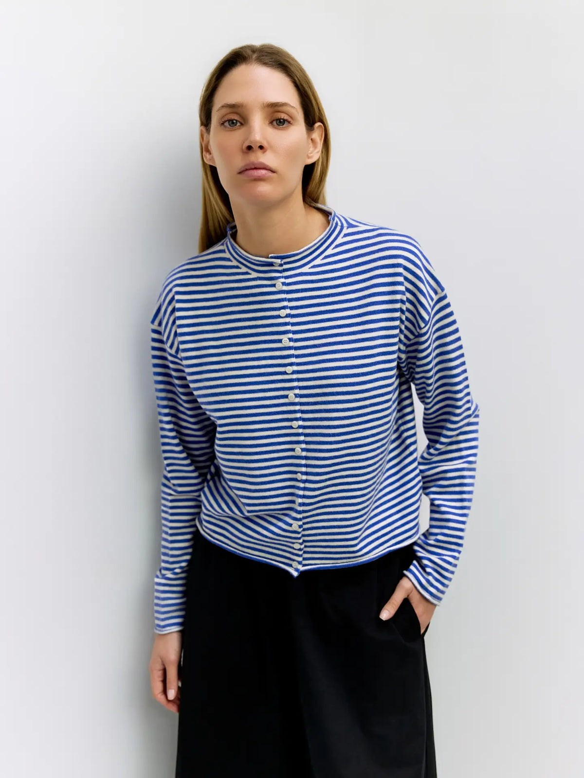 The Elisa Striped Cardigan - Blue/Cream
