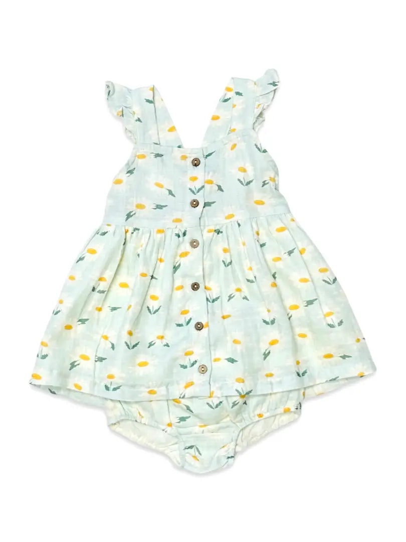 Daisies Ruffle Button Baby Dress+Bloomer